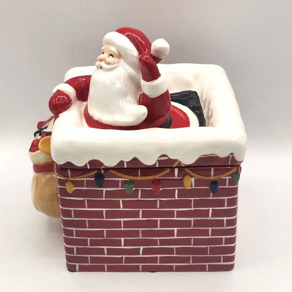 Vtg Santa Down the Chimney Cookie or Candy Jar Ceramic Jackson & Perkins Holiday - Picture 4 of 11